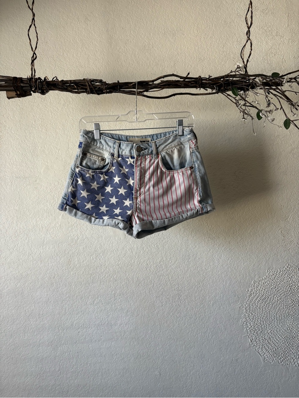 Topshop American flag moto shorts